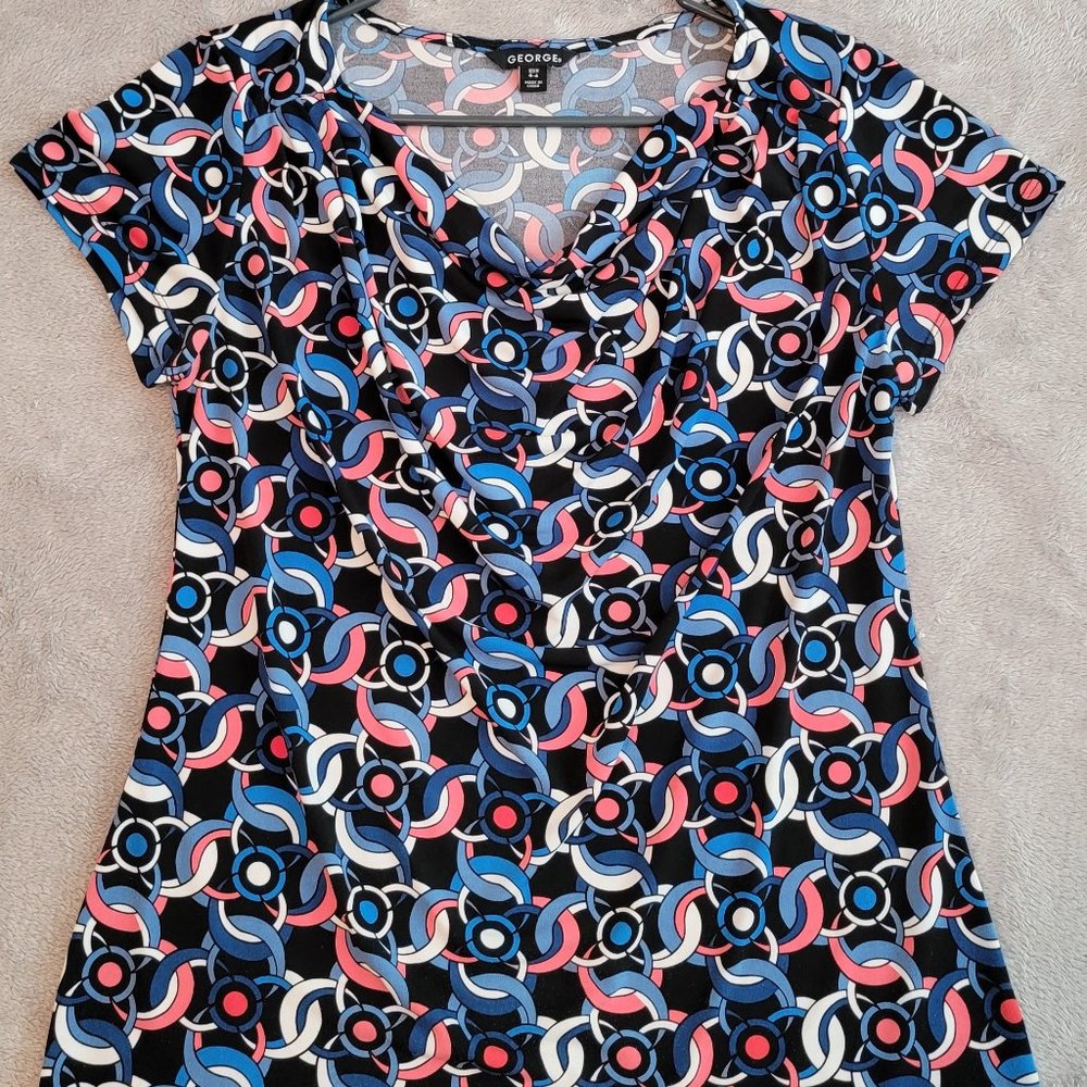George Silky Short Sleeved Blouse Draped Front